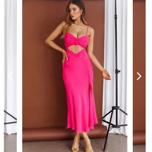 Selfie Leslie TWIN FLAME DRAWSTRING BUST MIDI DRESS HOT PINK